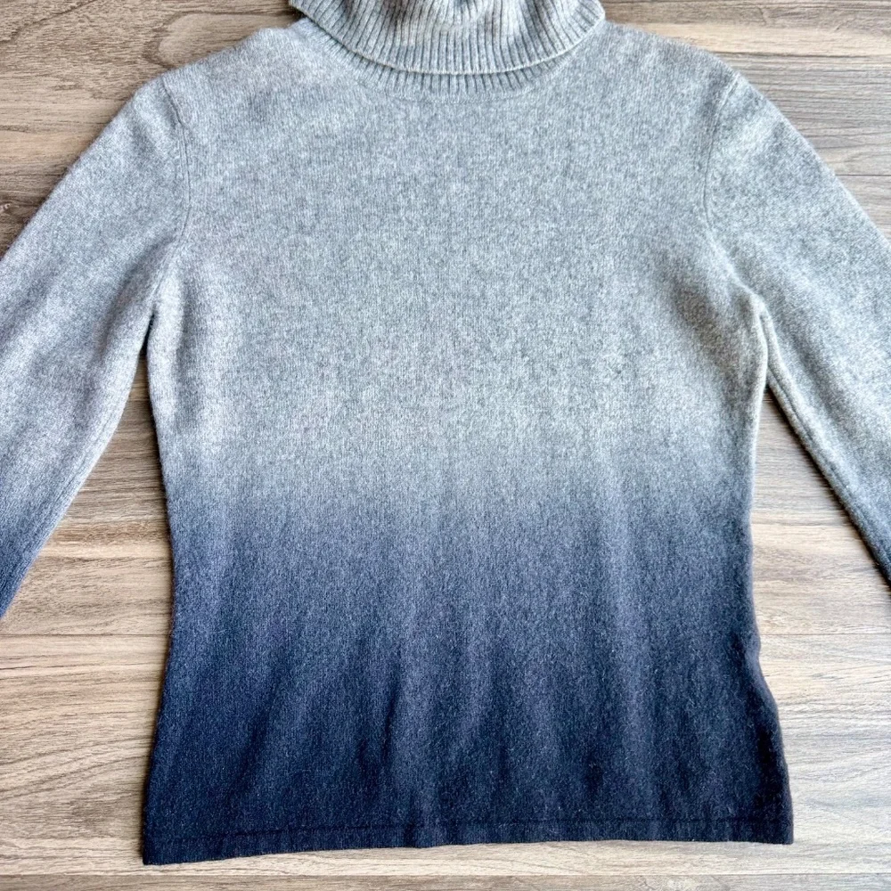Minimalist 100% Cashmere Ombre Turtleneck‎ Knit Sweater Gradient M